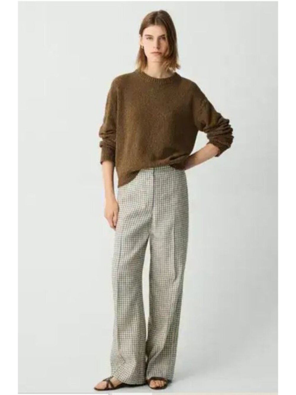 Theory Womens Pants Cream Linear Check Classic Straight Trouser Size 12 NWT $345